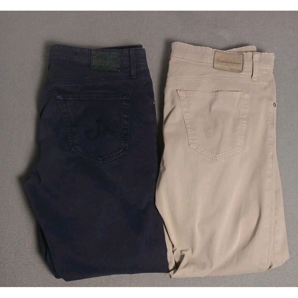 2- AG Adriano Goldschmied The Protege Pants Mens 36x34 Blue &  Tan Straight Leg